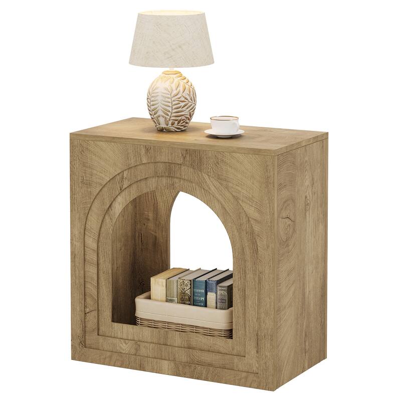 2-Tier End Table, Side Table with Open Shelf, Arched Nightstand for Living Room, Bedroom