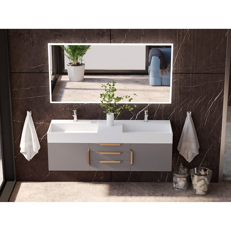 Amazon 60" Wall Mounted Bathroom Vanity Set w/ White Top