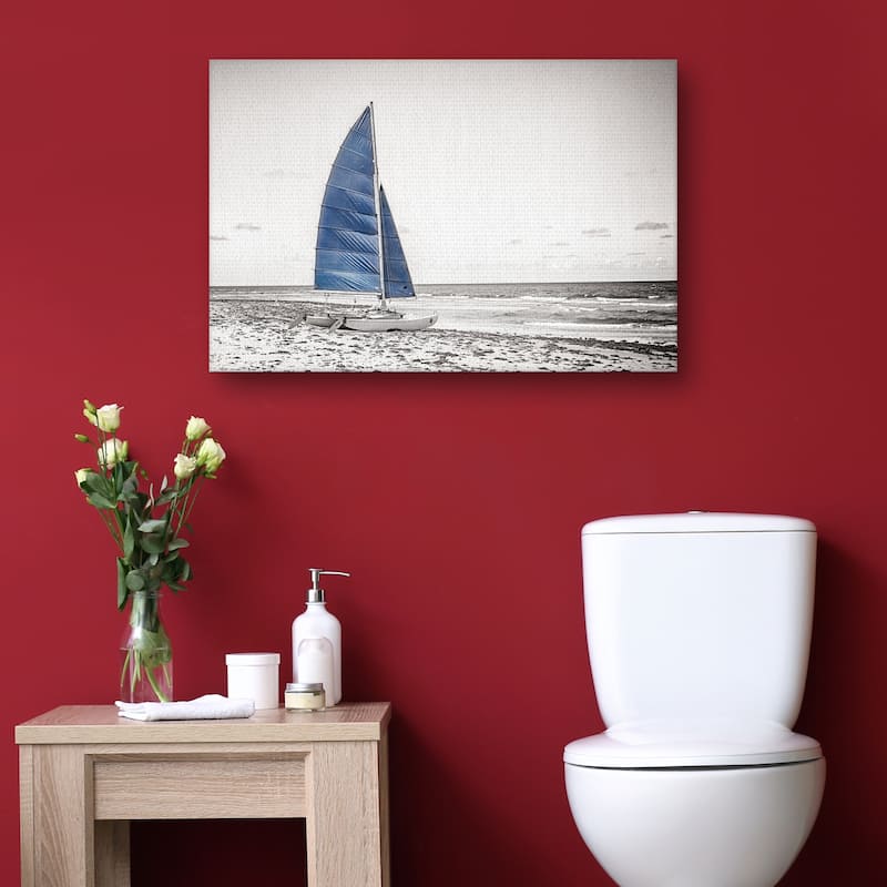 Blue Catamaran B&W by Flo Minton Canvas Art Print