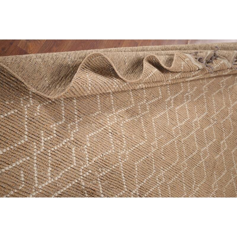 Earth Tone Moroccan Oriental Area Rug Handmade Brown Wool Carpet - 6'0"x 9'10"