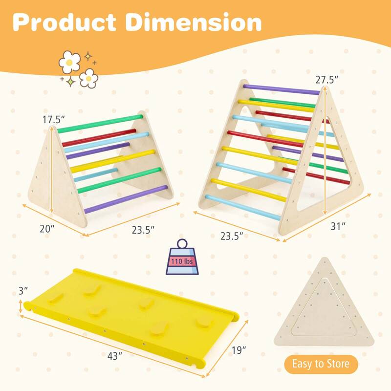 Costway 5 in 1 Montessori Triangle Set 3PCS Wooden Toddler Climbing - See Details
