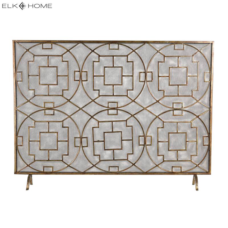 Elk Home Geometric Antique Bronze Metal Fire Screen