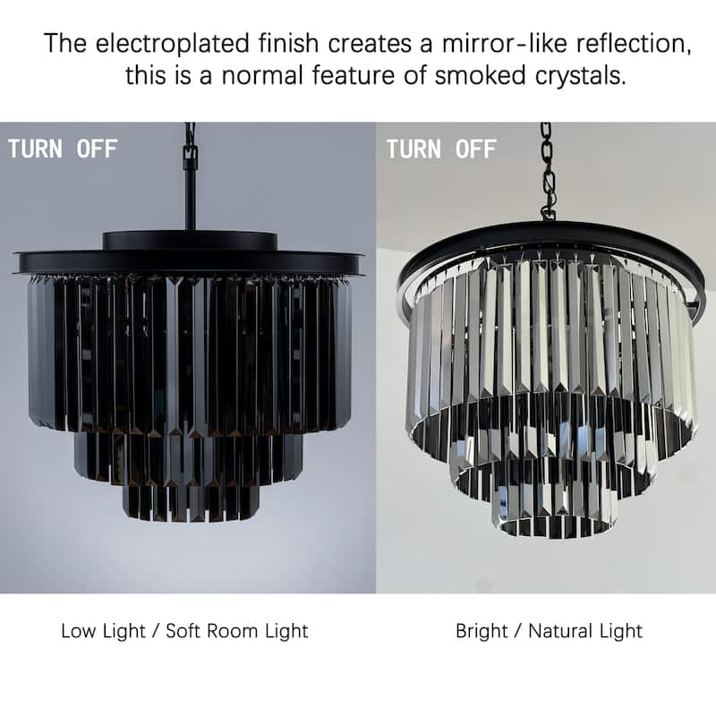 6-Lights Modern 3-Tier Round Fringe Crystal Chandelier - W 20"