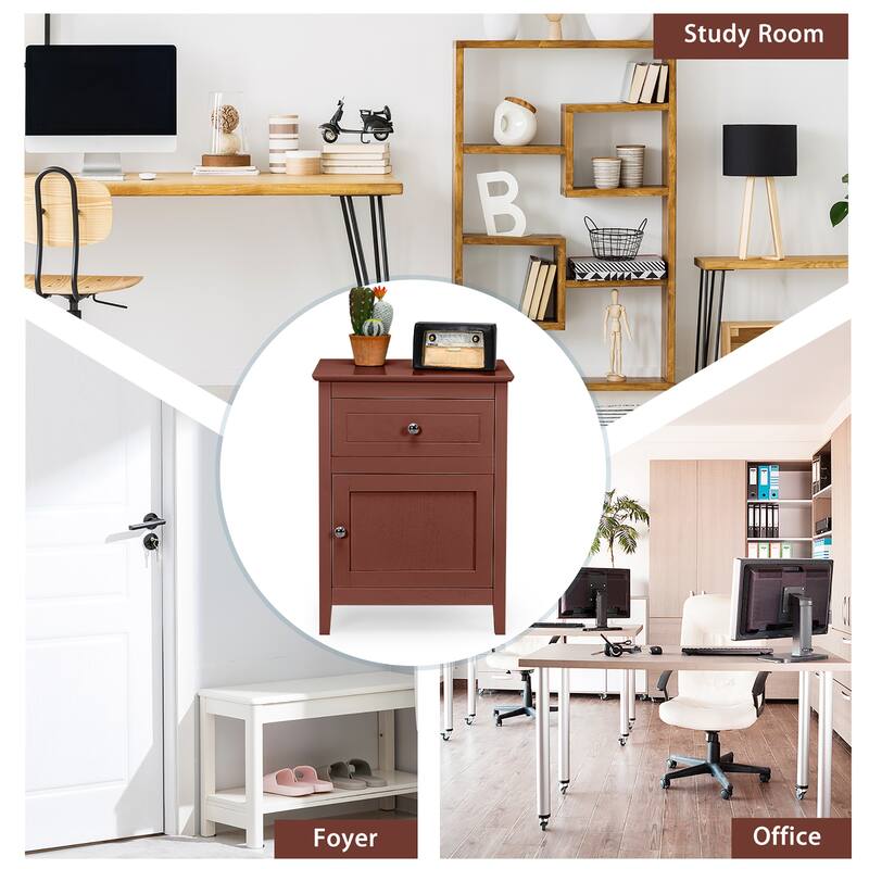 Costway 2PCS Nightstand with Drawer Accent Side End Table Storage