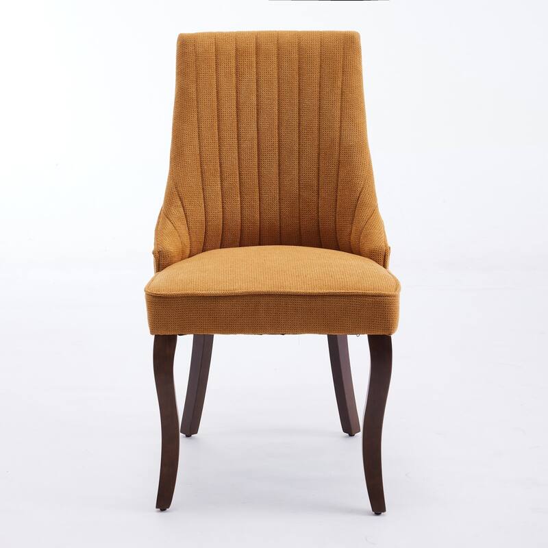 Flocking Linen Upholstered Dining Chairs with Curved Solid Wood Legs,Set of 2