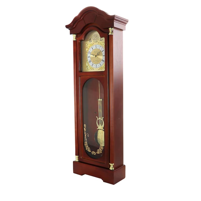 Bedford Clock Collection 33" Deco Cherry Oak Finish Chiming Wall Clock