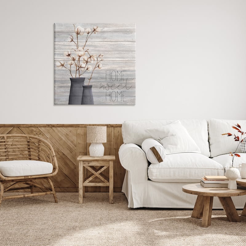 Stupell Home Sweet Home Cotton Flowers in Vase Canvas Wall Art - Multi-Color