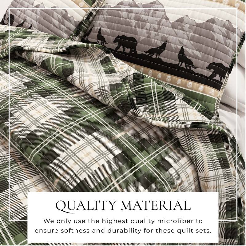 Linery & Co. Mountain Scape & Plaid Microfiber Quilt Set With Shams
