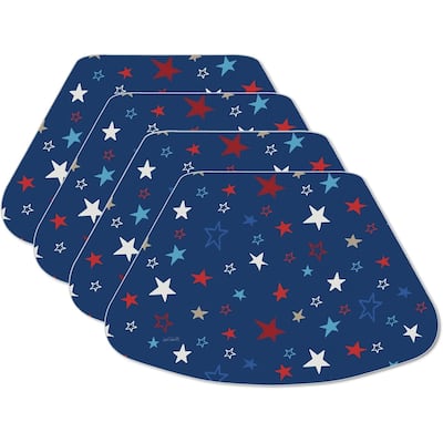 Star Spangled Wedge Shaped Reversible Flexible Plastic Placemat 4 Pack Made in The USA 17.75" x 11.25" Colorful, Wipes Clean
