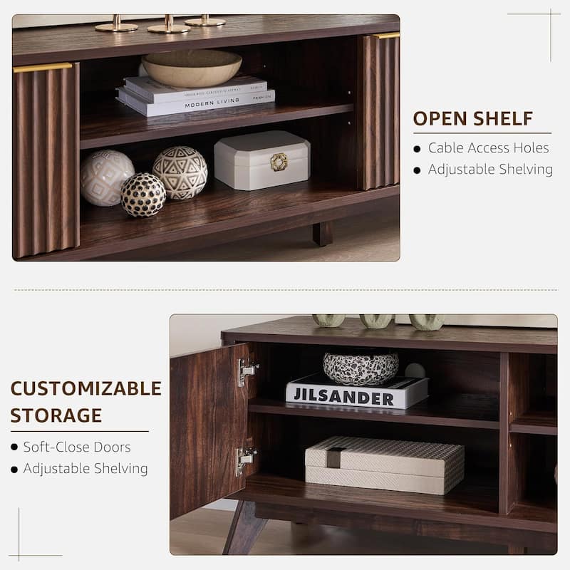 70" Modern Fluted TV Stand for Living Room, Wood Entertainment Center