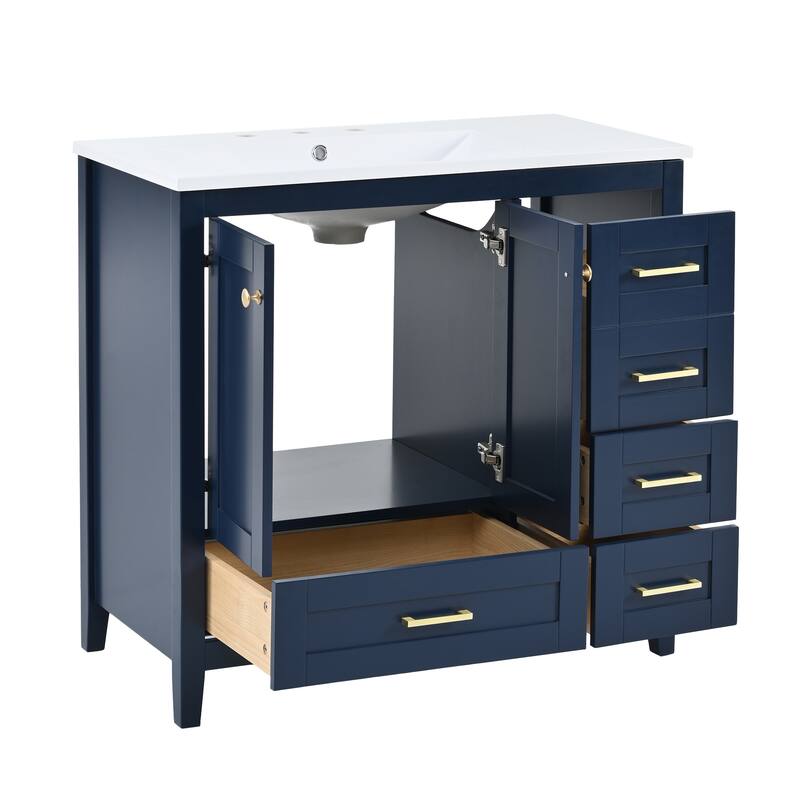 36'' Bathroom Vanity with Resin Sink Combo Set Freestanding Bathroom Cabinet with 4 Drawers and 2 Door Storage