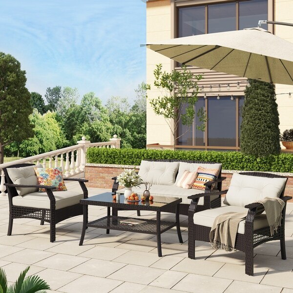 4-piece Outdoor Patio Seating Group with Cushion - Overstock - 33630235