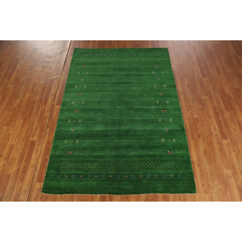 Green Gabbeh Oriental Rug Hand-Knotted Wool Carpet - 5'0" x 7'6"