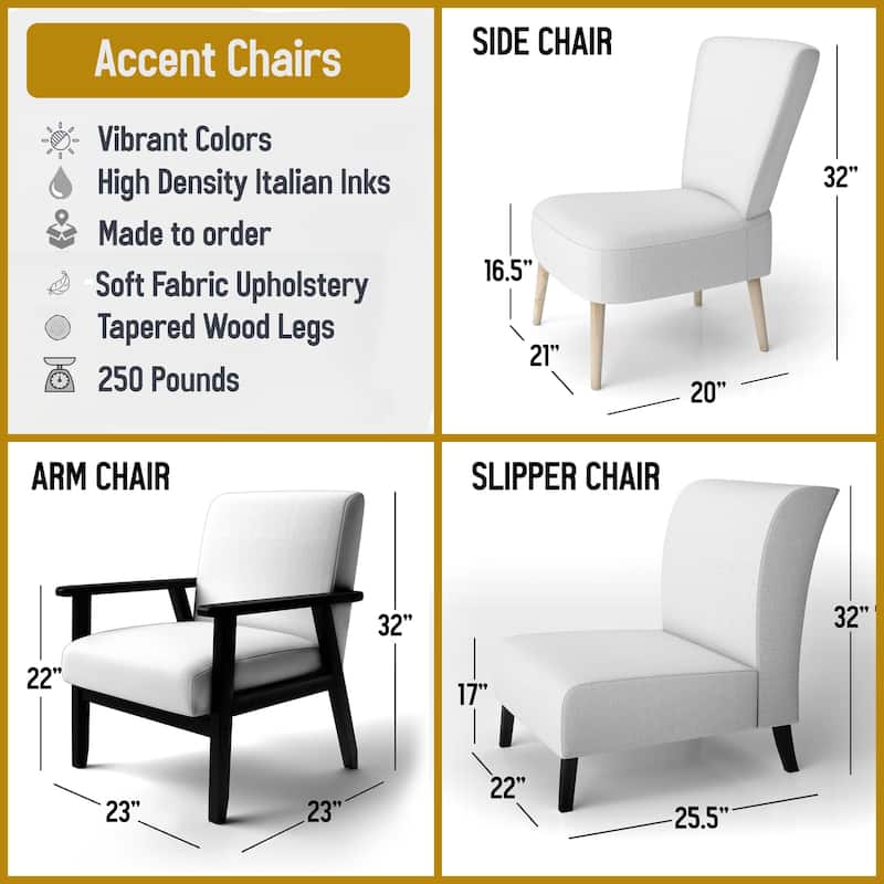 Designart "Glam Gold And Black Expression IV" Upholstered Modern & Contemporary Accent Chair and Modern & Contemporary Arm Chair