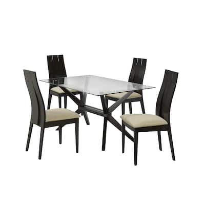 Modern Rectangle Glass and Wood Dining Kitchen Table - Espresso