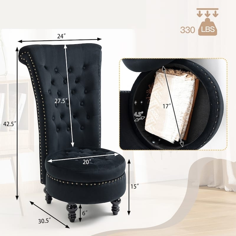 Velvet High-Back Storage Chair - Royal Accent Armless Chair for Living Room & Bedroom, 330lbs Weight Capacity