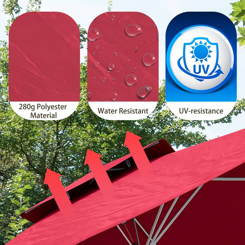 11FT Patio Umbrella Outdoor Square Double Top Umbrella in Red (without Umbrella Base)