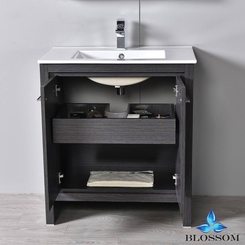 Blossom 30-Inch Bathroom Vanity with Ceramic Sink and Mirror Set