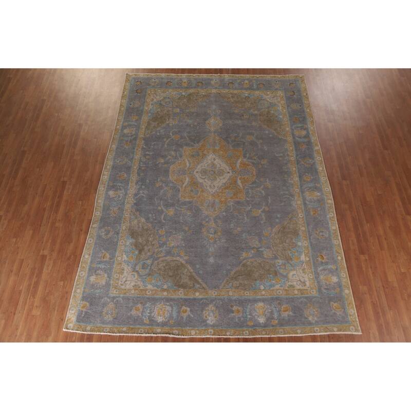 Hand Knotted Oriental 100% Wool Carpet Traditional Floral Greys & Charcoal Tabriz Area Rug - 12' 8'' X 9' 3''