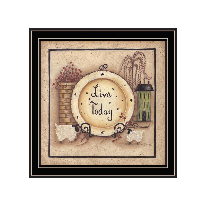 TrendyDecor4U Traditional "Live Today" Framed Print Wall Art by Mary Ann June - Brown, Tan, Yellow - Black