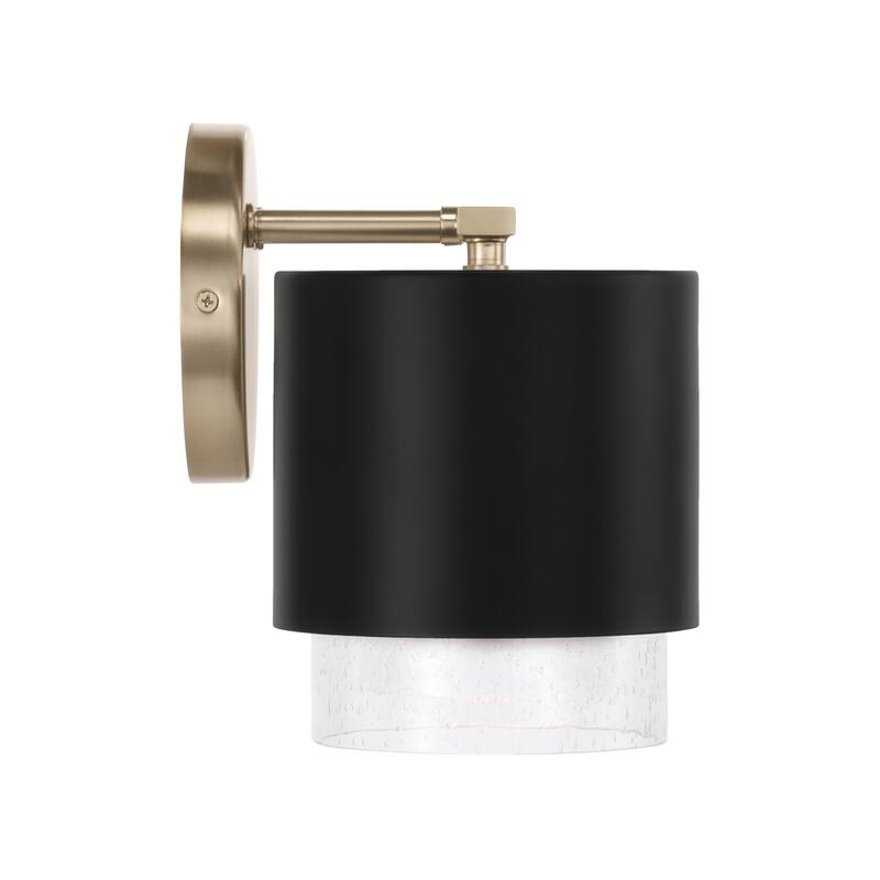 15"W x 8.25"H 2-Light Cylindrical Metal Vanity with Seeded Glass - N/A