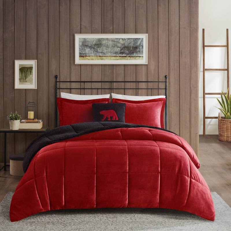 Full Queen Plush to Sherpa Down Alternative Comforter Set