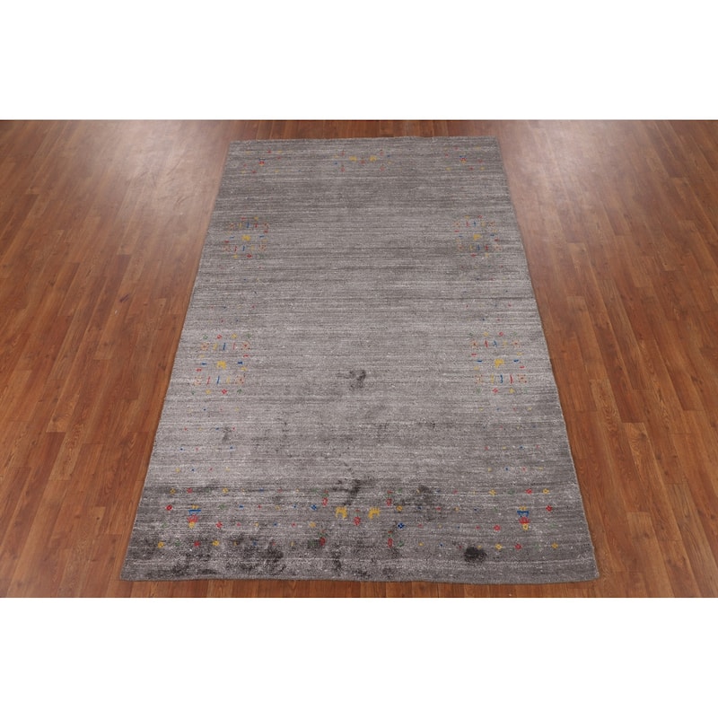 Gray Gabbeh Indian Area Rug Handmade Silk Carpet - 5'2"x 8'2"