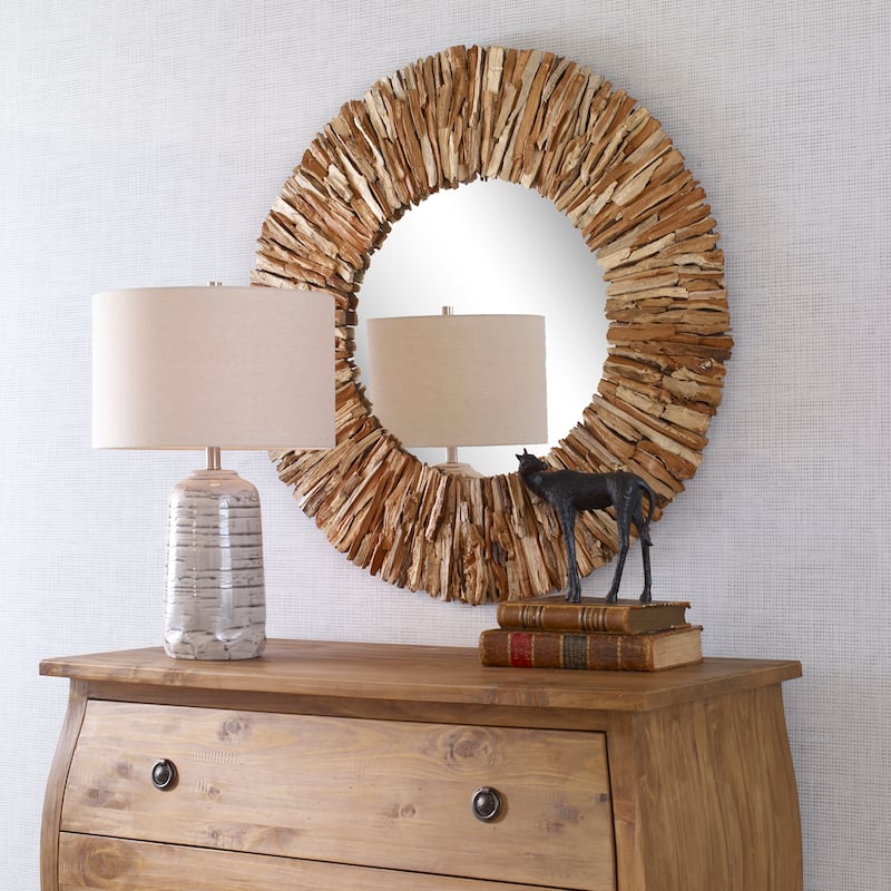 Uttermost Teak Branch Natural Round Mirror - 39.37"W x 1.6"H x 39.37"D