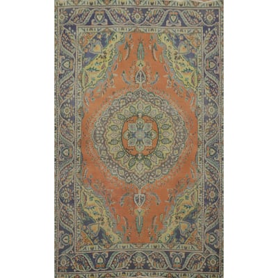 Hand Knotted Oriental 100% Wool Carpet Traditional Medallion Oranges & Rust Tabriz Area Rug - 9' 2'' X 6' 3''