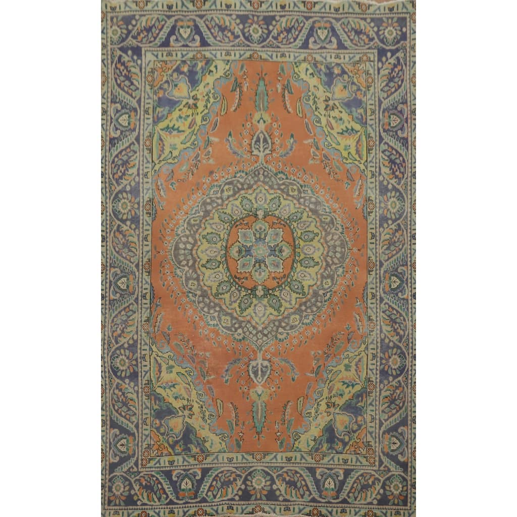 Hand Knotted Oriental 100% Wool Carpet Traditional Medallion Oranges & Rust Tabriz Area Rug - 9' 2'' X 6' 3''