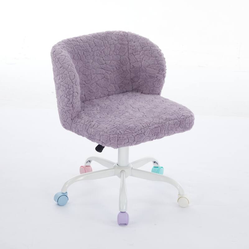 Roomfitters Faux Fur Office Chair, Adjustable Swivel Desk Chair with White Metal Base and Colorful Wheels