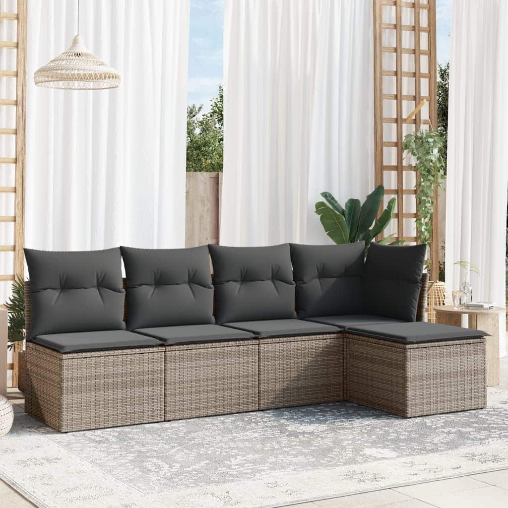 vidaXL Garden Sofa Set Grey PE rattan, powder-coated steel, polyester fabric - 21.7 x 21.7 x 14.6