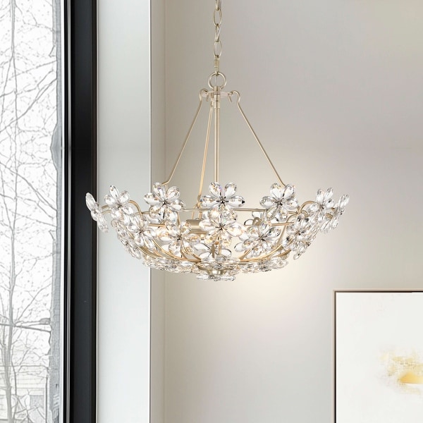 Rosa Glam 3-Light Daisy Crystal Glass Flower Chandelier - On