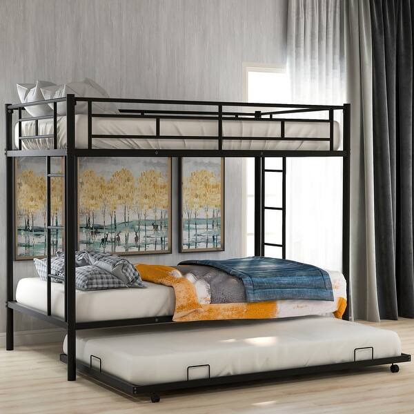 slide 2 of 15, Functional and Stylish Design Metal Bunk Bed with Trundle, Solid Construction and Durable, Black Black