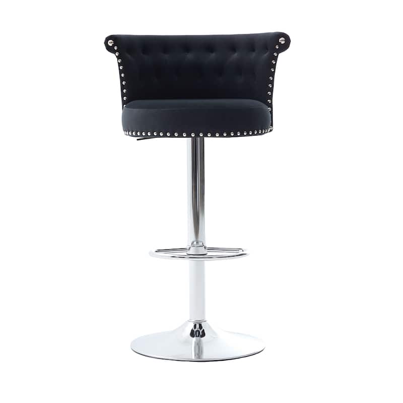 Velvet Bar Stool Set of 2, Adjustable Swivel Bar Stools with Silver Plated Metal Leg, Chrome Nailhead, Counter Height Chair