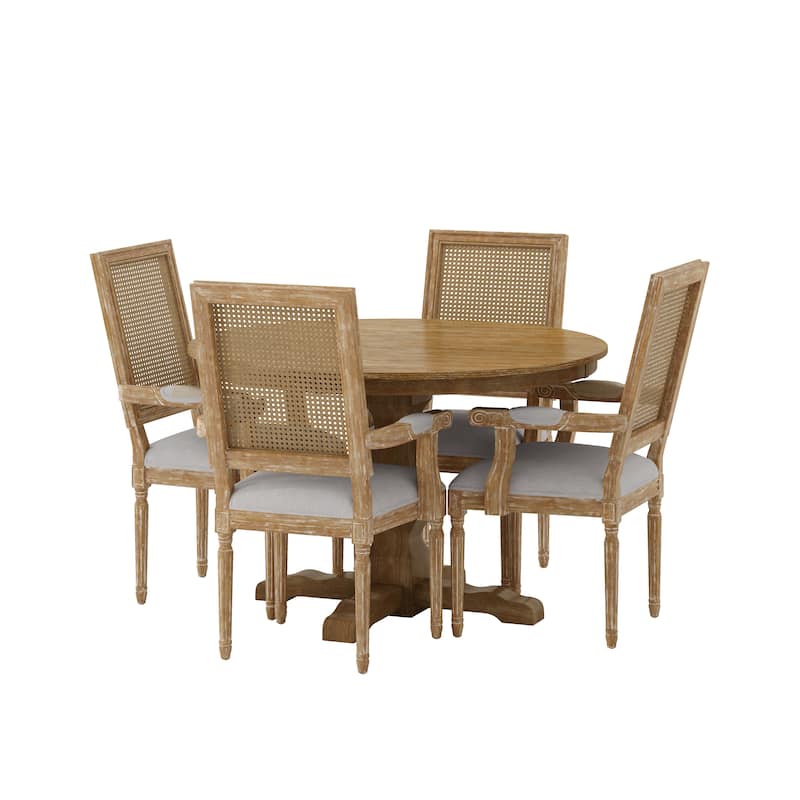 Mores Wood and Cane Upholstered 5 Piece Circular Dining Set by Christopher Knight Home