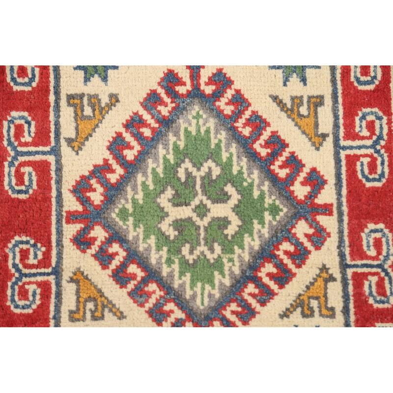 Geometric Grey Kazak Foyer Rug Handmade Wool Carpet - 2'7" x 4'2"