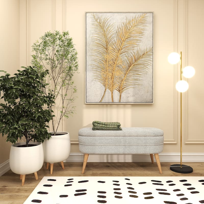 Canvas Leaf Living Room Framed Wall Art with Silver Frame - Gold - CosmoLiving by Cosmopolitan