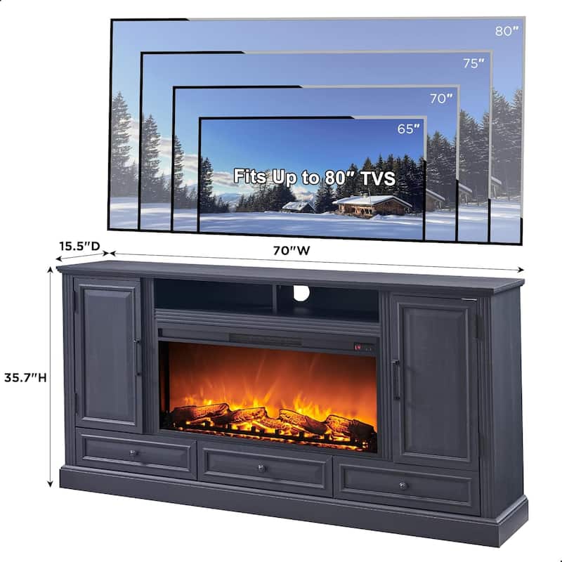 Farmhouse Fireplace TV Stand for 80 Inch TV, Entertainment Center