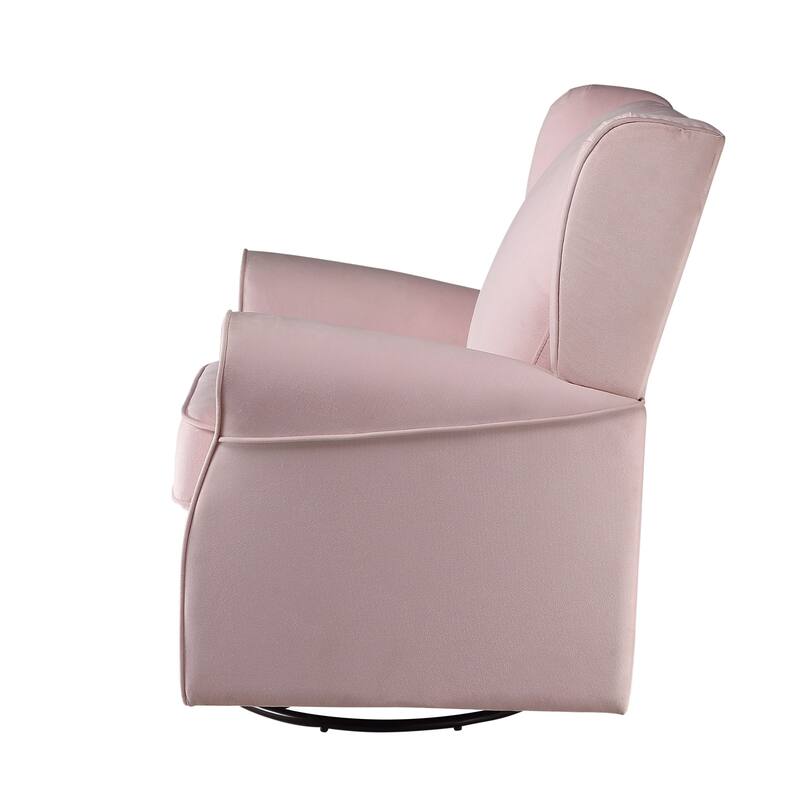 Rolled Arms Pink Swivel Chair - Luxurious Comfort with Nailhead Detailing