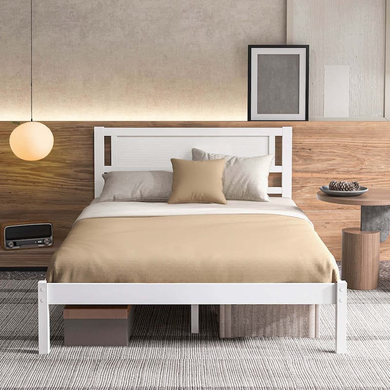 Costway Twin/Full/Queen Wooden Platform Bed with 12 Slats Headboard &