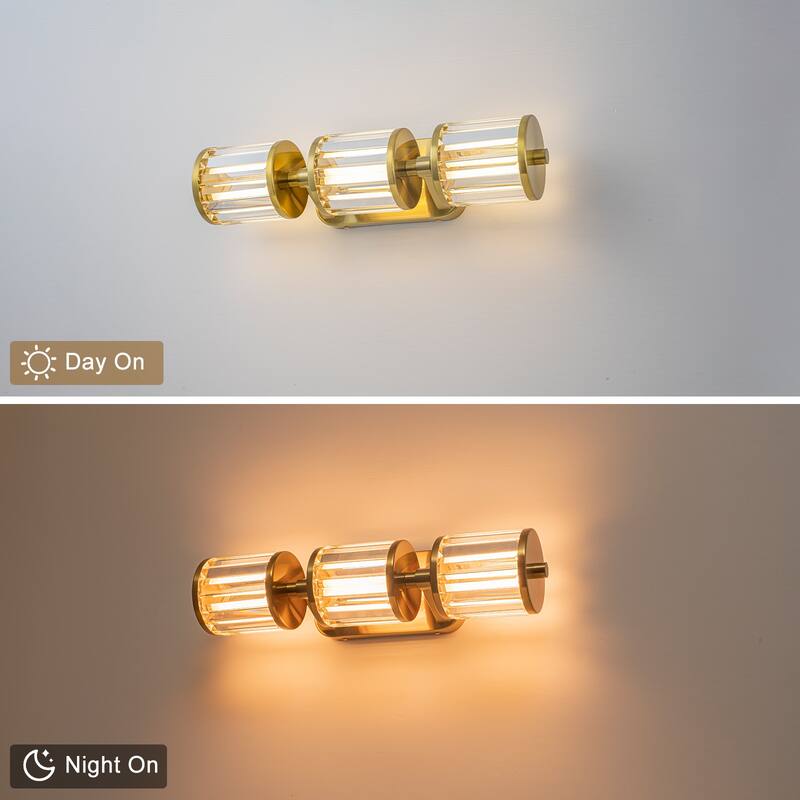 Modern Gold LED Vanity Wall Sconce Crystal Bathroom Light 3-Light