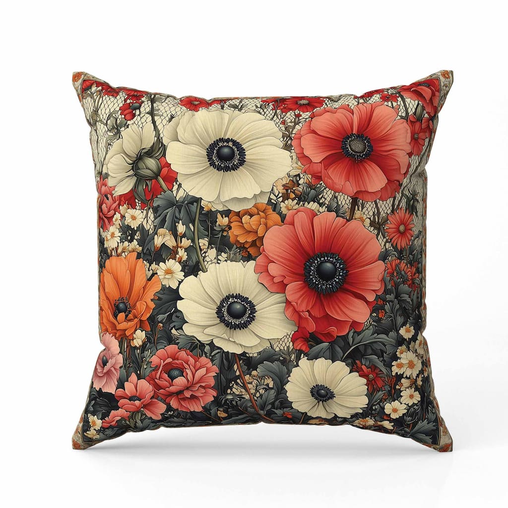 Floral Array Faux Suede Reversible Throw Pillow Beige and Red