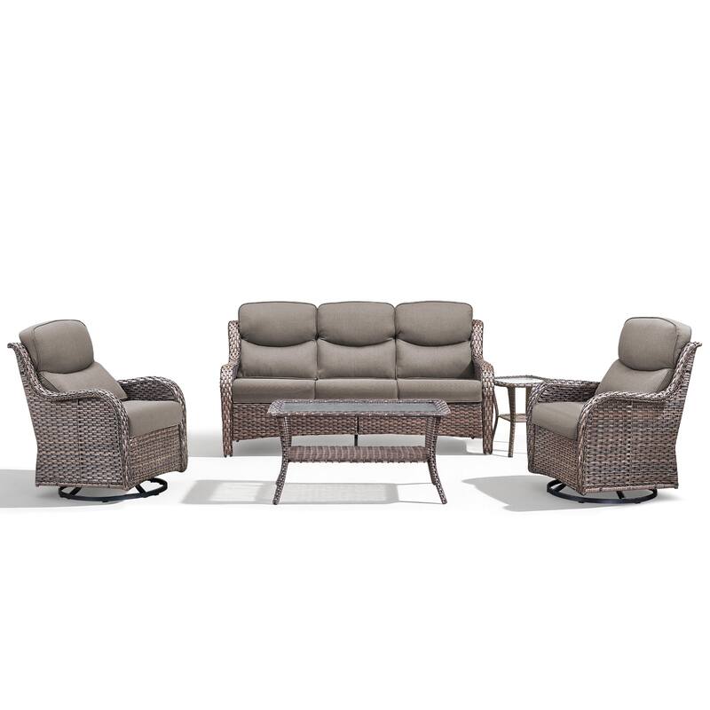 Meyreso 5-Piece Wicker Outdoor Patio Conversation Set with 5-Inch Thick Olefin Cushions