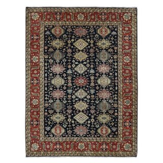 Shahbanu Rugs Asphalt Black, Karajeh Design with All Over Pattern, Hand ...