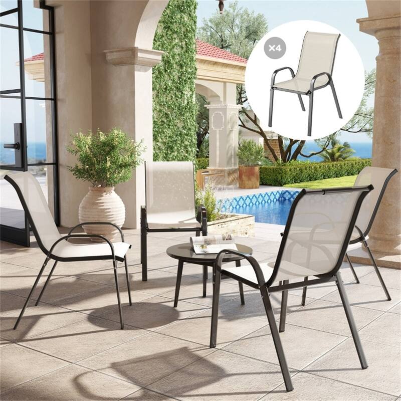 Black Steel Outdoor Dining Chairs Set of 4 with Mesh and Stackable Design - 21.3" W x 28" D x 36.6" H