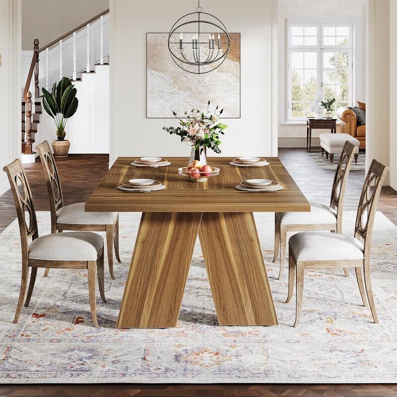 71 Inches Large Dining Table for 6 People with Solid Wood Legs for Kitchen