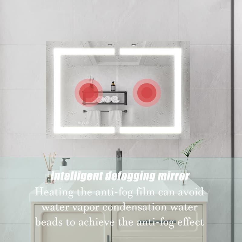Bathroom Medicine Cabinet with Mirror Wall Mounted LED Bathroom Mirror Cabinet with Lights, Anti-Fog,Storage Shelves