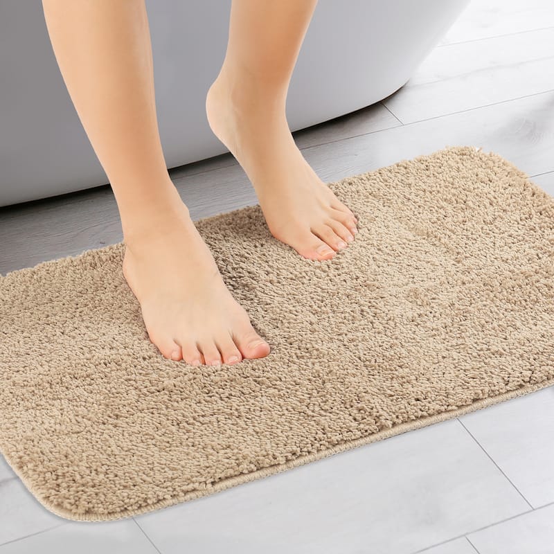 Bathroom Rugs, Soft Plush Bath Mats Non Slip Extra Bathroom Mat Quick Dry Anti Skid Shaggy Bath Rugs - Khaki - 16" x 24"