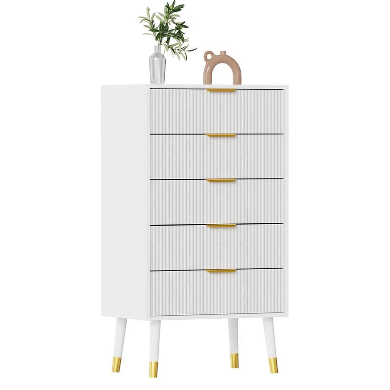 5 Fluted Drawer Dresser for Bedroom, Modern Wooden Chest of Drawers Nightstand